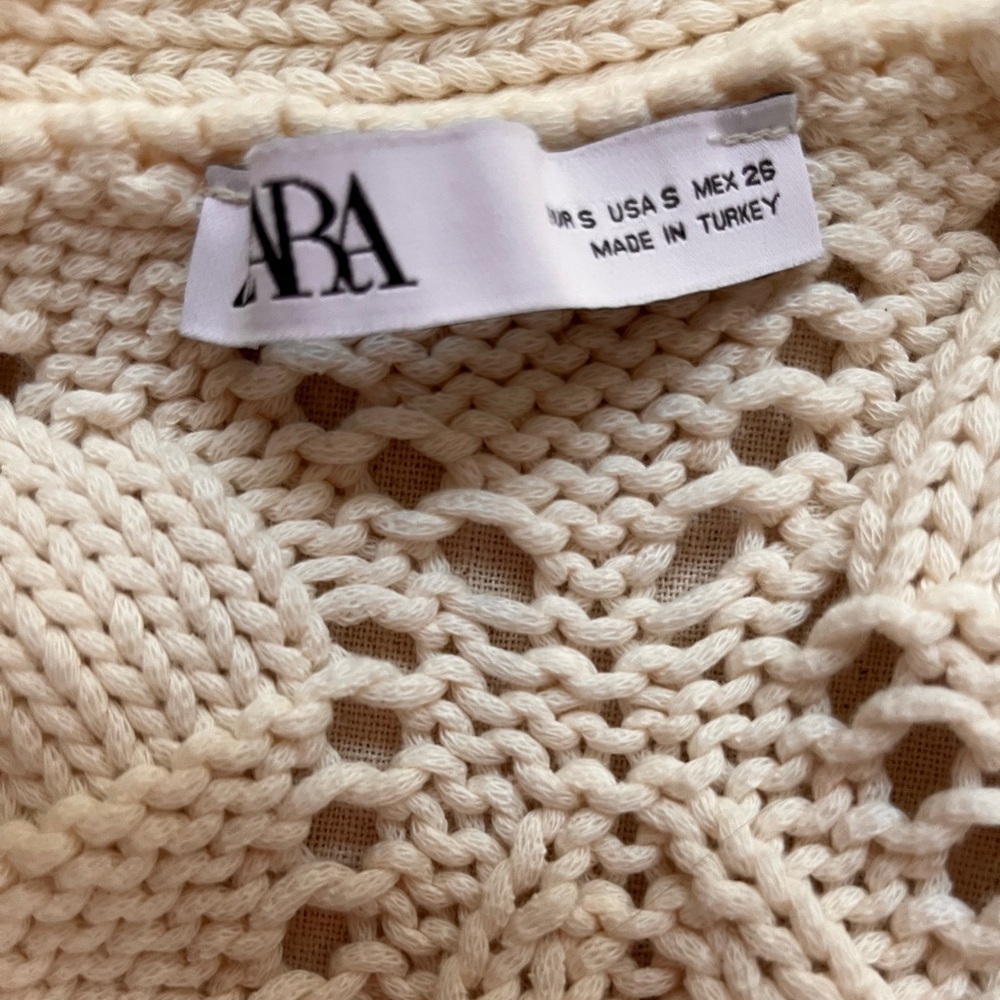 Zara Diamond Knit Cardigan Chunky Slouchy Oversized Neutral Cream Sweater S - Picture 3 of 12